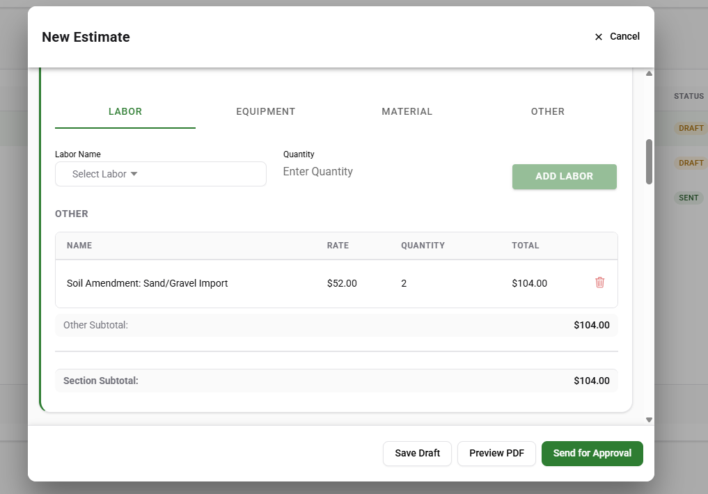 Estimate tool line item view