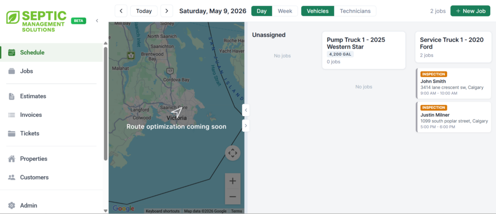Septic Management Solutions dashboard